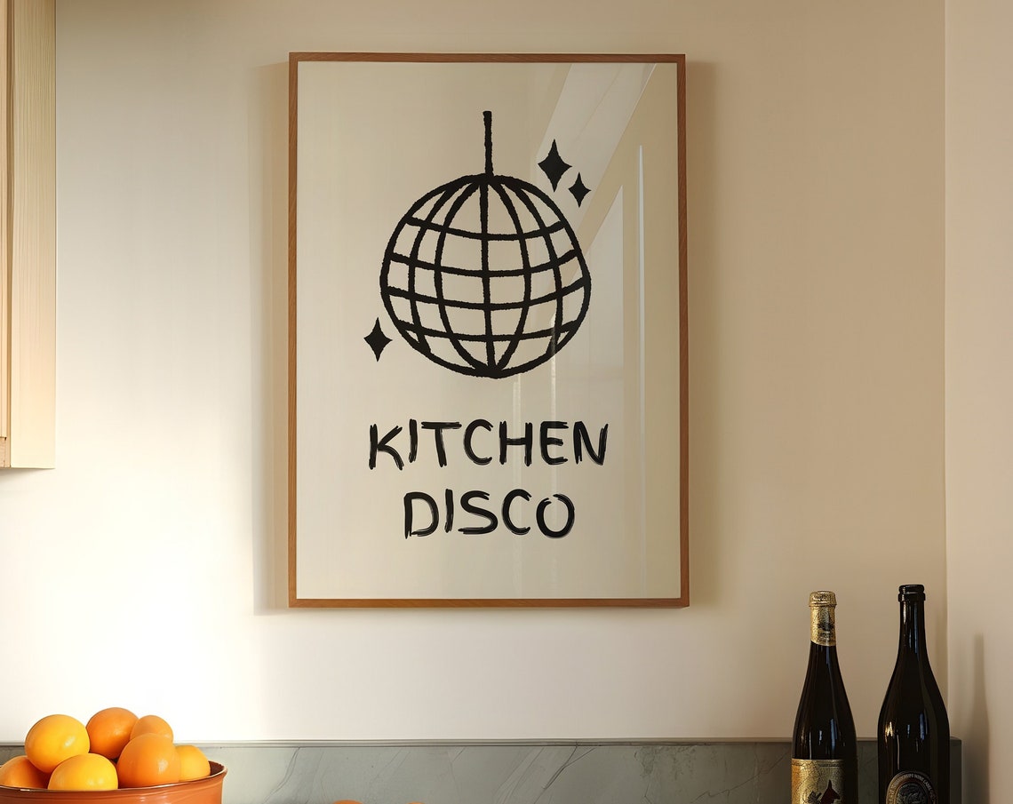 Kitchen Disco Minimalist Disco Ball Line Art Party Kitchen Poster - Image 5