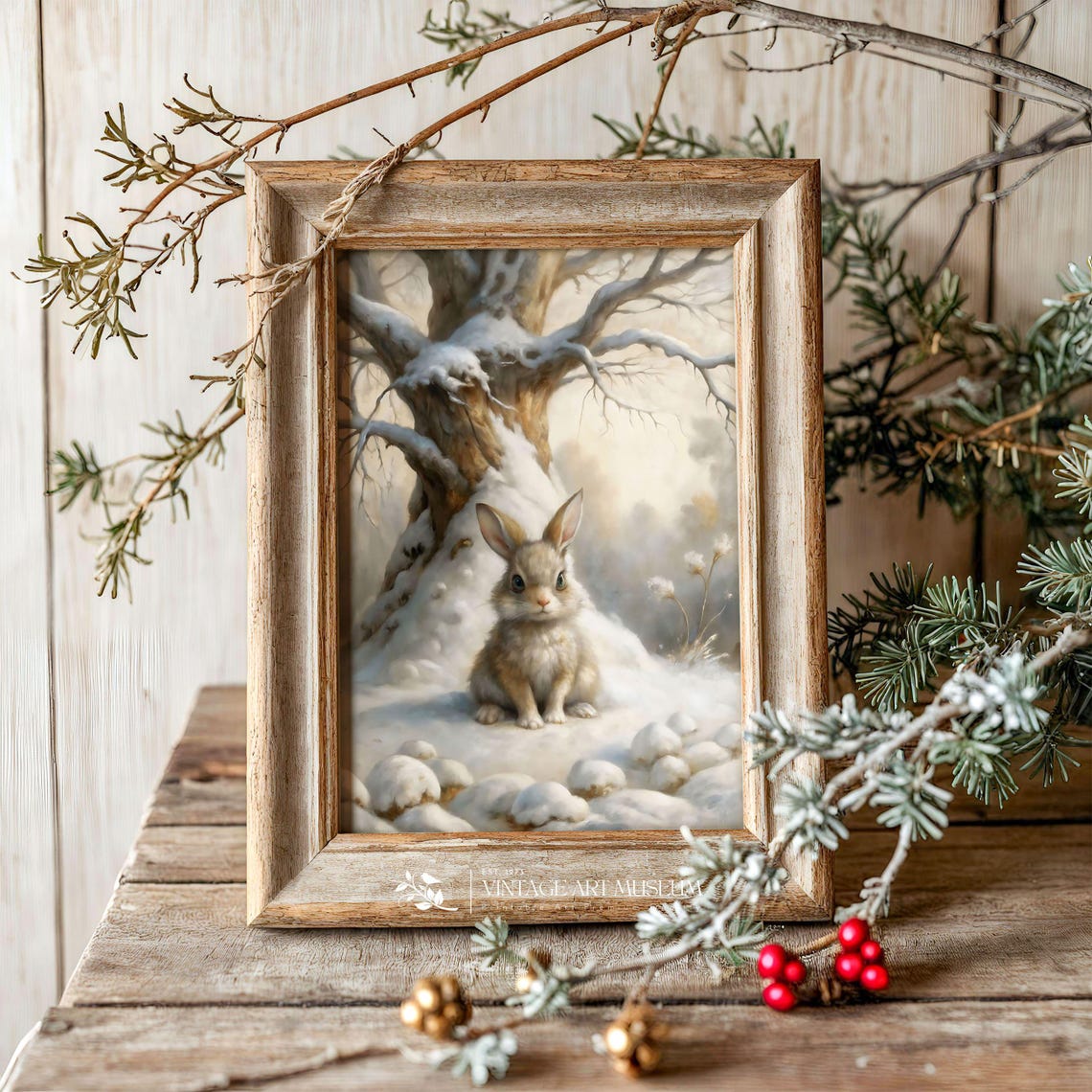 Little Bunny Sitting in Fresh Snow Beneath a Snow Laden Tree Poster - Image 3