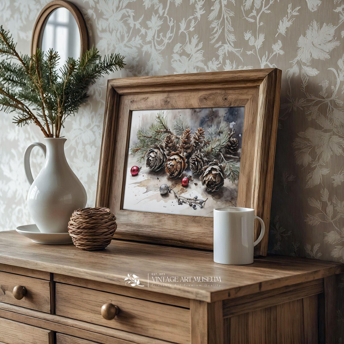 Holiday Pinecone Decor Vintage Christmas Art Print - Image 2