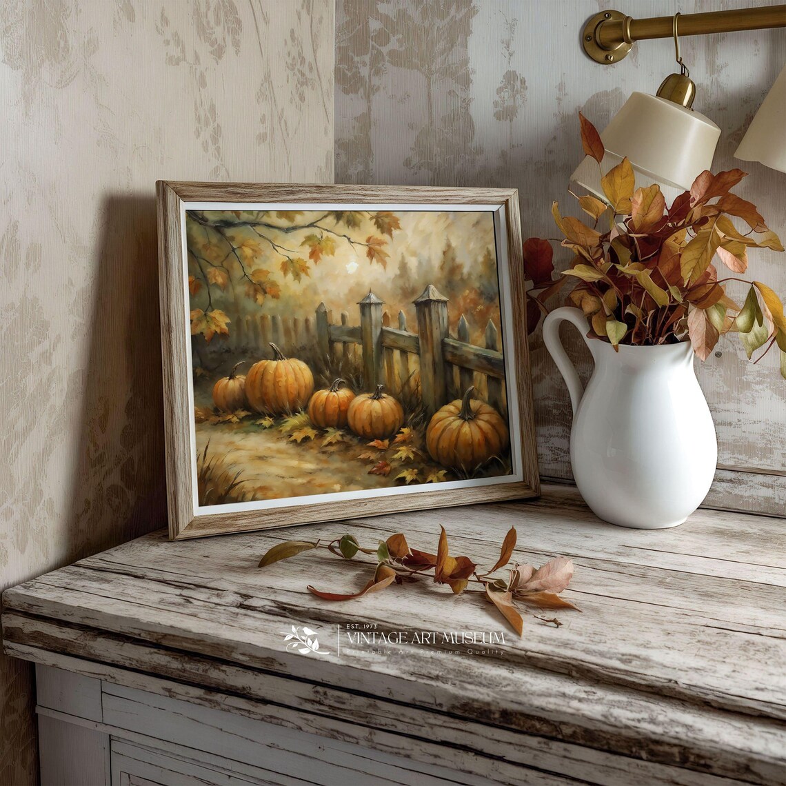 Large Pumpkins Rustic Fence Autumn Art Print - Image 3