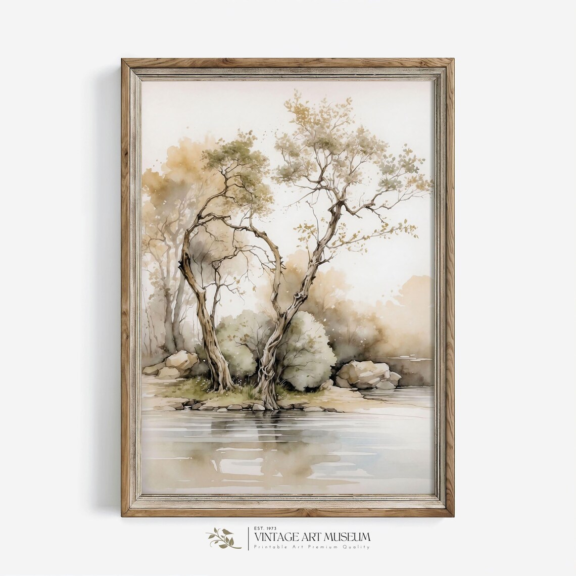 Minimalistic Garden Tree By The River Watercolor Art Print