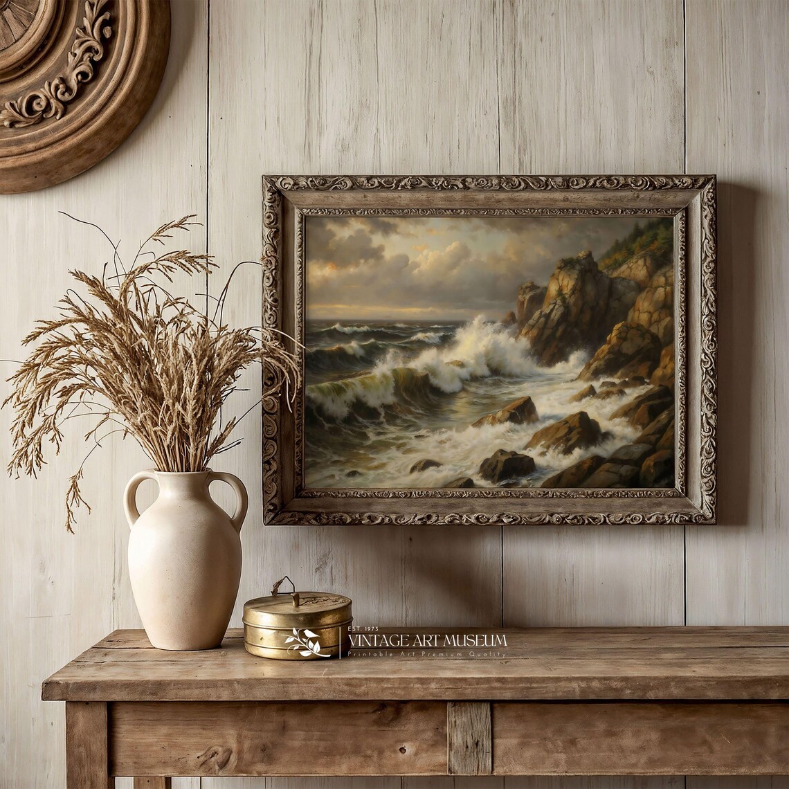Coastal Ocean Waves Landscape, Vintage Seascape Art Print - Image 3