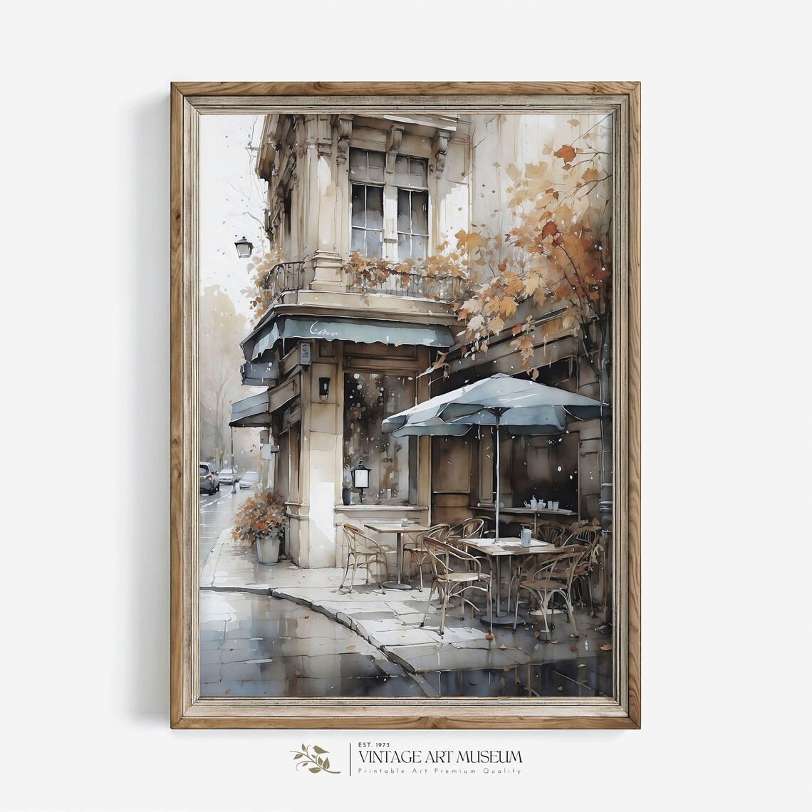 Paris Cafe Corner Rainy Day Watercolor European Street Scene Poster