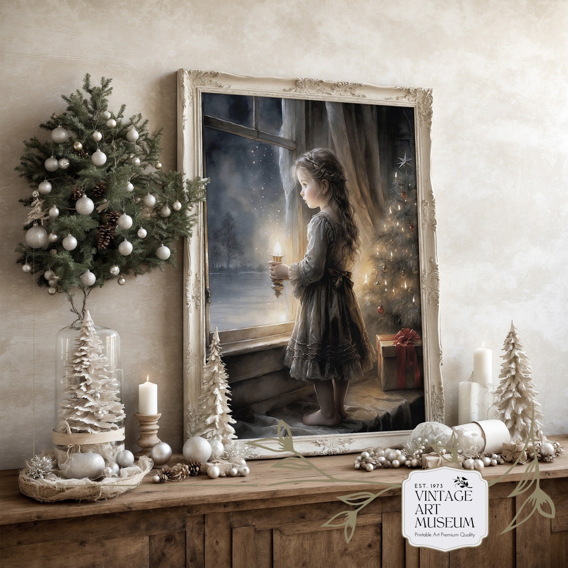 Moody Winter Wall Art Victorian Christmas Little Girl Portrait Painting Printables Cute Art Winter Wonderland 510 - Image 2