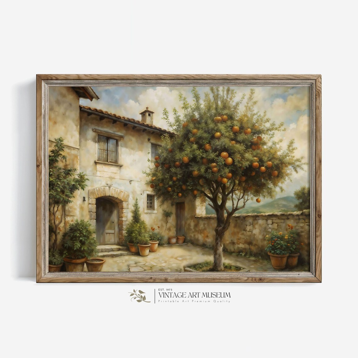 Italian Farmhouse Courtyard With Orange Tree Vintage Sunlit Art Poster