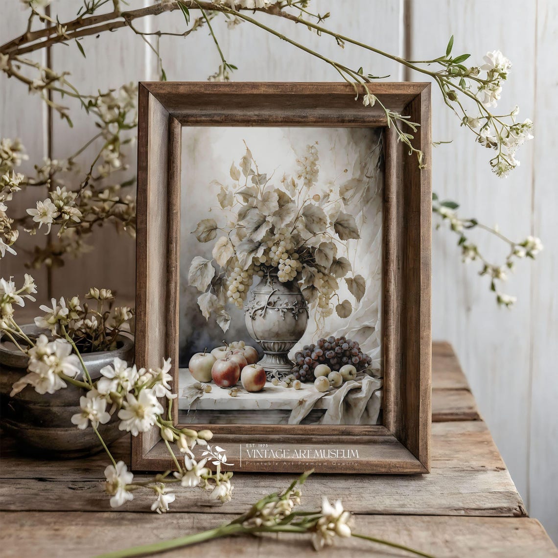 Classical Still Life With Silver Urn Grapes and Apples Poster - Image 3