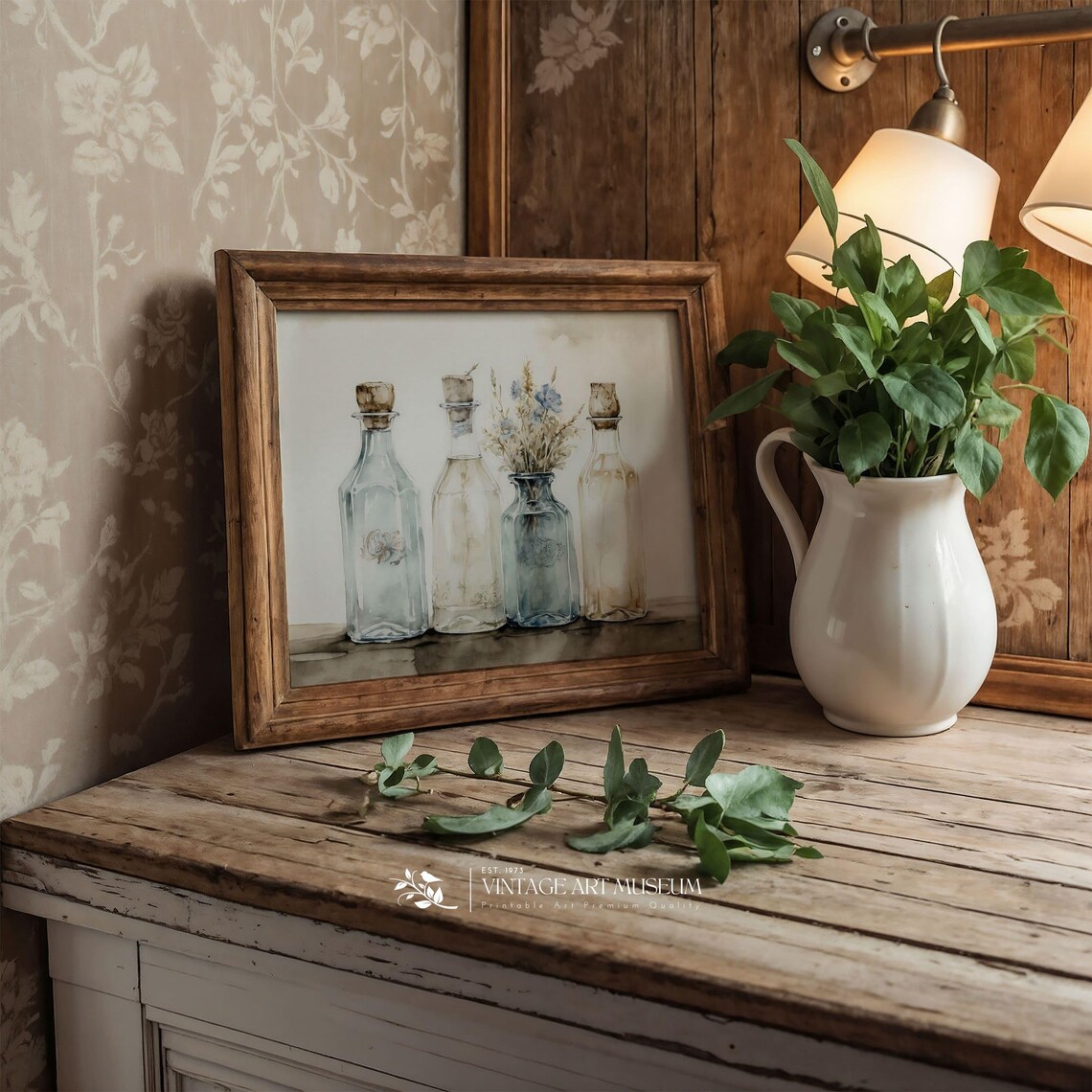 Vintage Glass Bottles Still Life Moody Kitchen Pantry Wall Art - Image 2