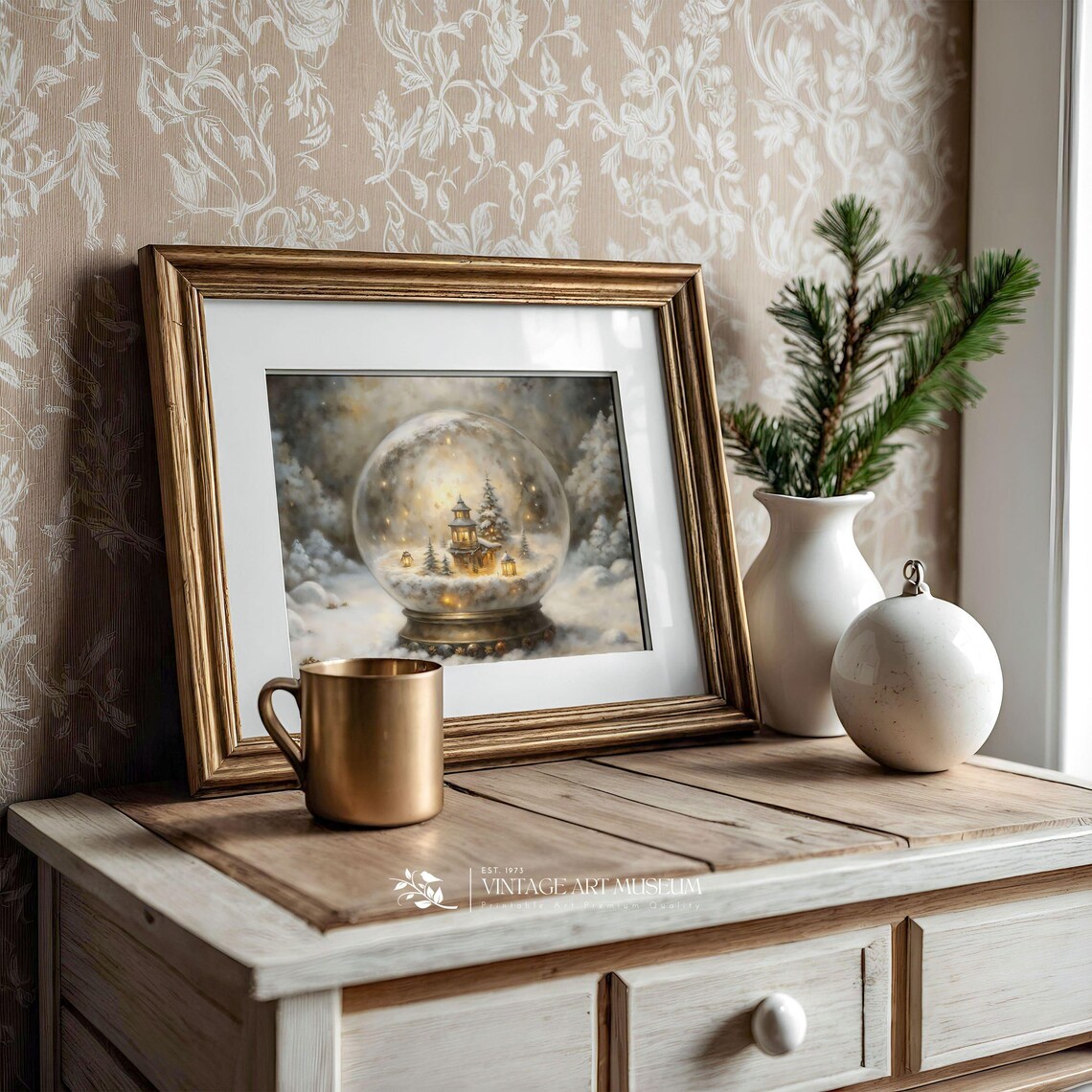 Enchanted Snow Globe Christmas Scene, Vintage Winter Art Print - Image 3
