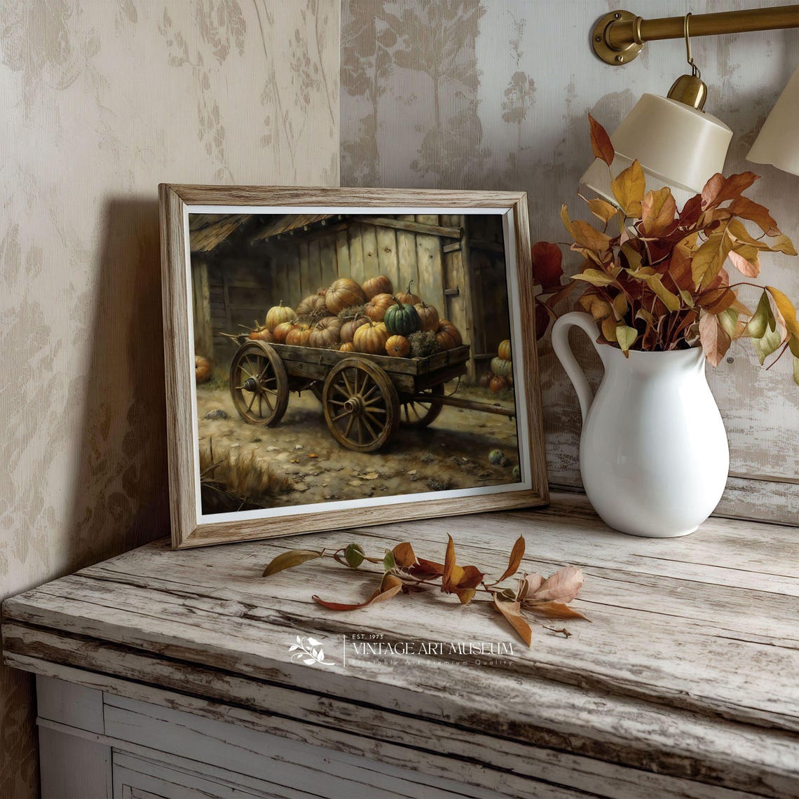 Vintage Pumpkin Wagon Harvest Barn Rustic Fall Farmhouse Poster - Image 3