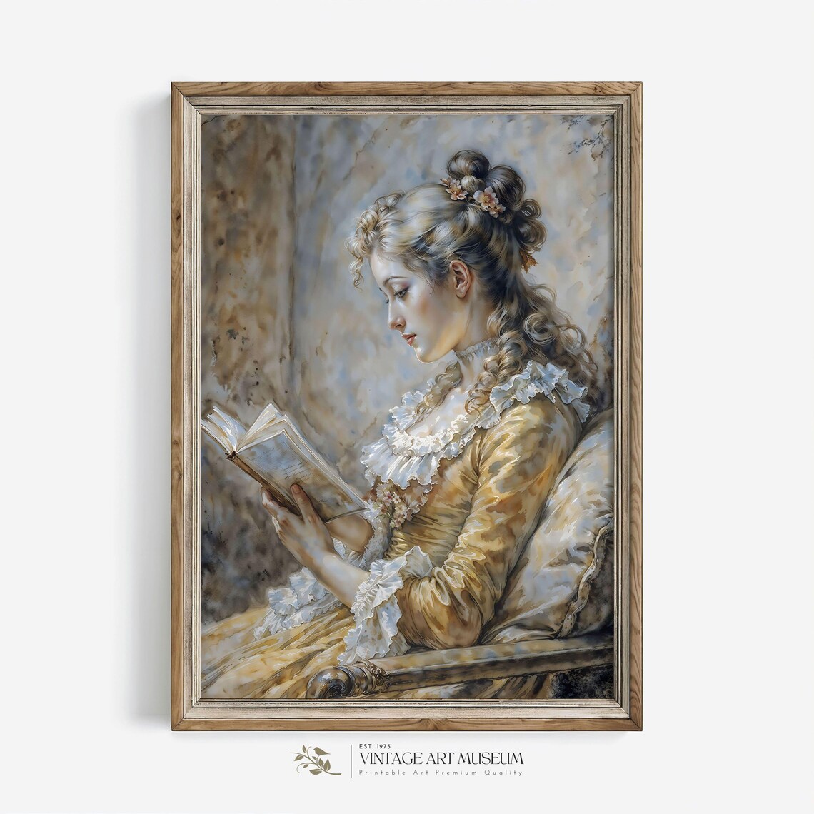 Woman Reading Book Vintage Portrait Painting Kids Room Wall Art