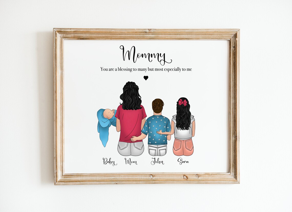 Mommy Blessing Personalized Mother and Children Custom Name Print