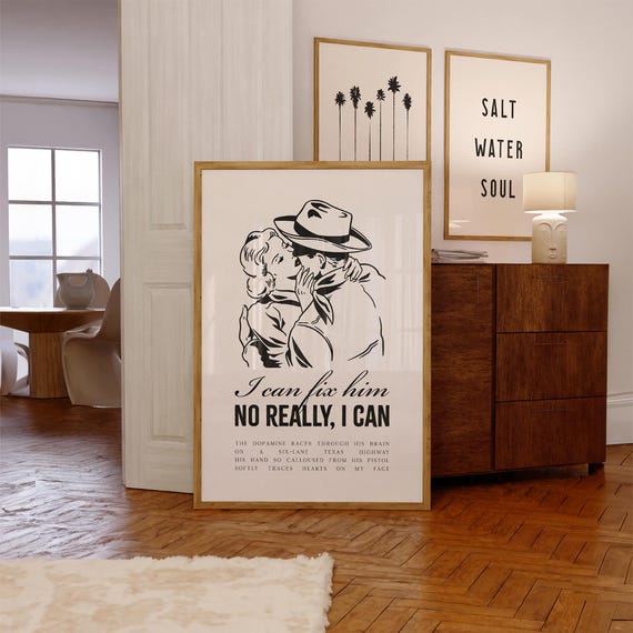 Retro Cowboy Cowgirl Print I Can Fix Him Lyrics Western Wall Art