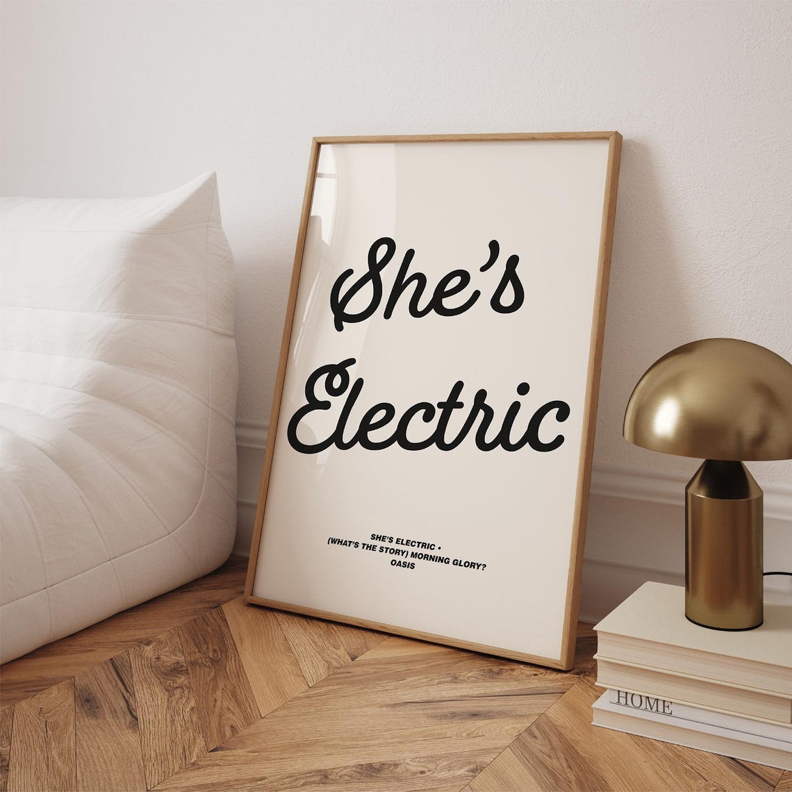 She Is Electric Oasis Britpop Lyrics Retro Typography Poster
