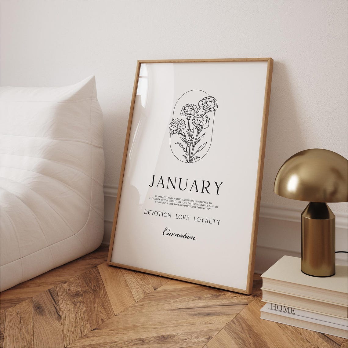 January Carnation Line Art Birth Flower Minimalist Botanical Poster