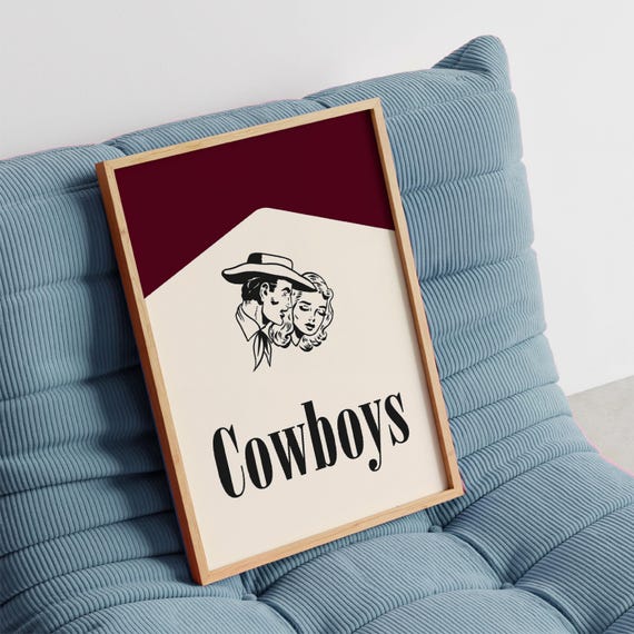 Retro Cowboy Cowgirl Art Print Vintage Western Decor