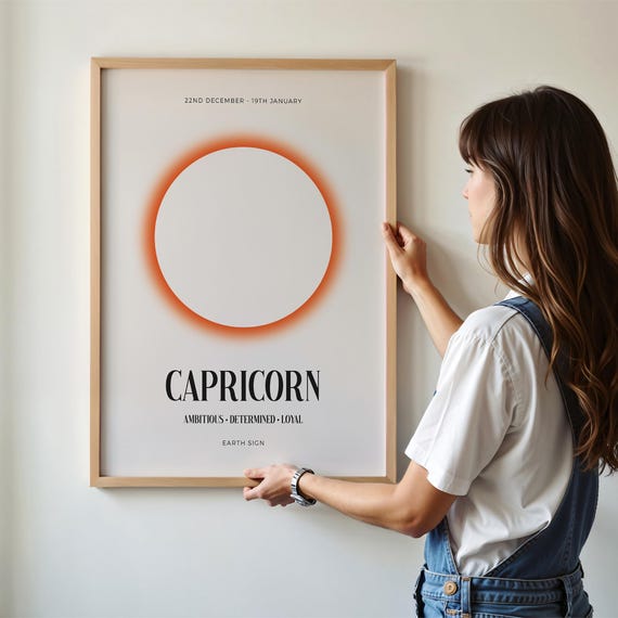Capricorn Zodiac Print Retro Star Sign Astrology Art