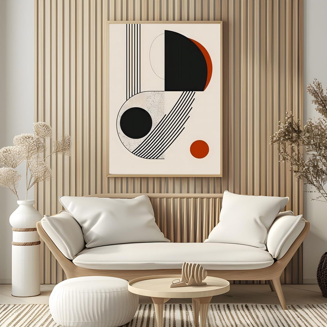 Mid Century Modern Wall Art Neutral Geometric Shapes Art Boho Art Print Abstract Art Print Black Beige Minimal Print - Image 2