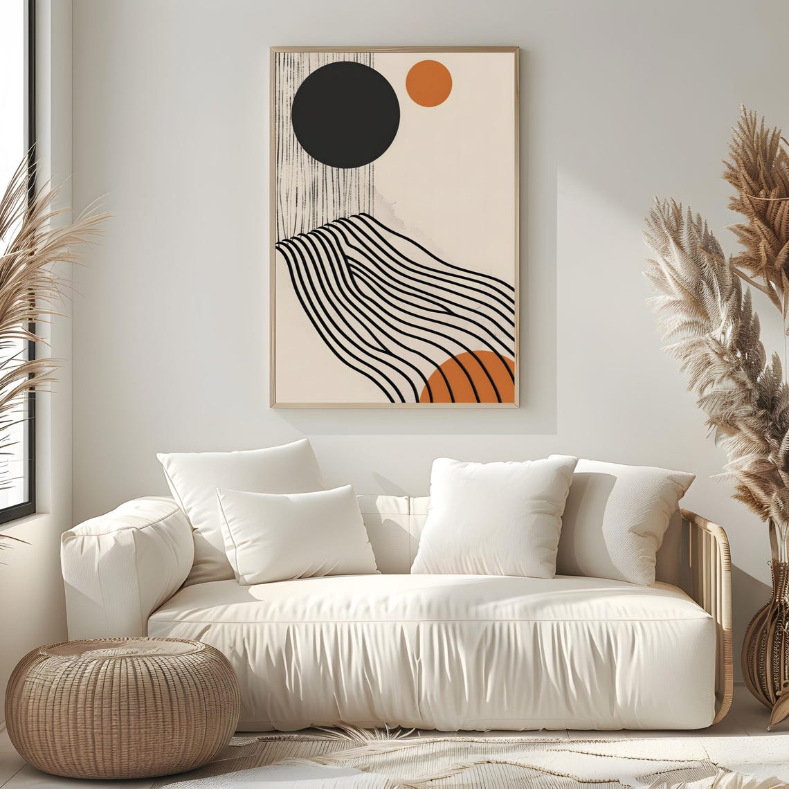 Mid Century Modern Wall Art Abstract Wall Decor Art Print Minimal Black And White Art Print Boho Art Neutral Geometric Shapes Wall Art - Image 2