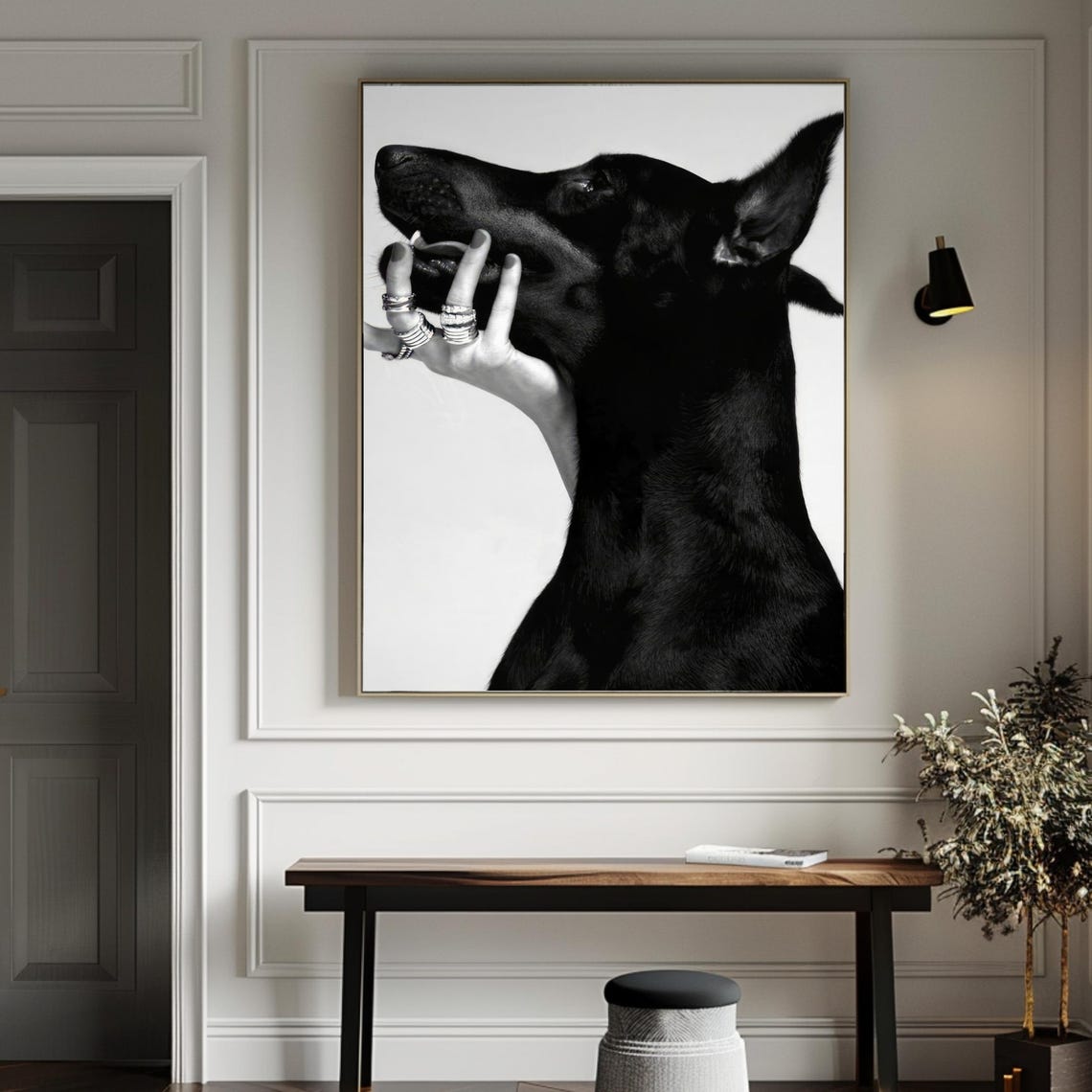 Doberman Dog Fashion Photography Black And White Glamour Poster - Image 4