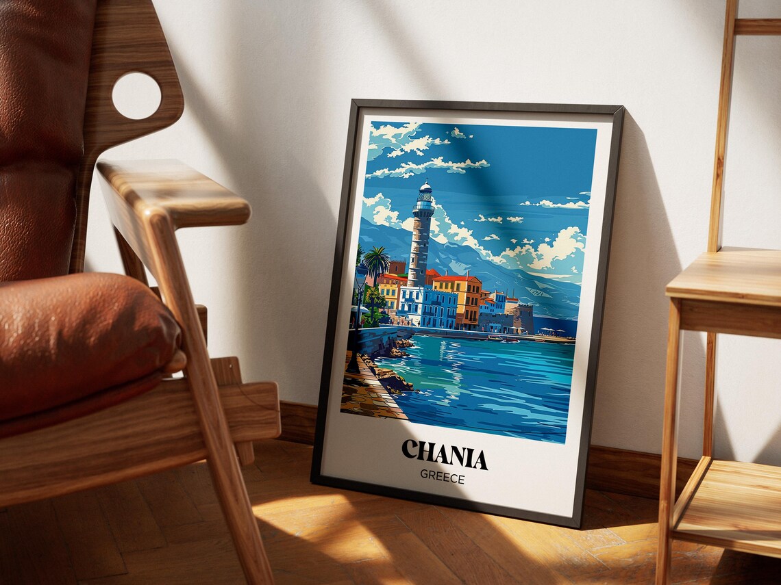 Chania Greece Venetian Lighthouse Old Harbor Retro Travel Poster - Image 4