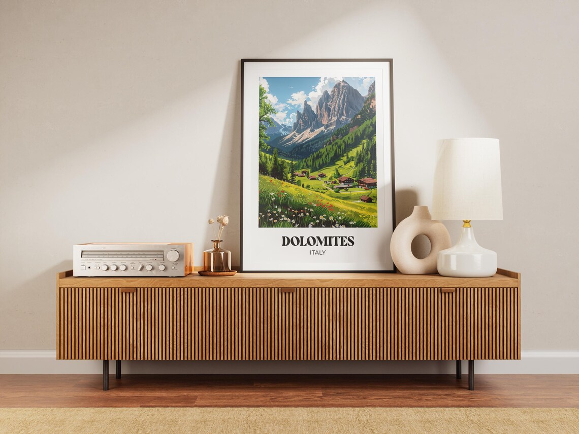 Dolomites Travel Poster, Watercolor Mountain Landscape - Image 3
