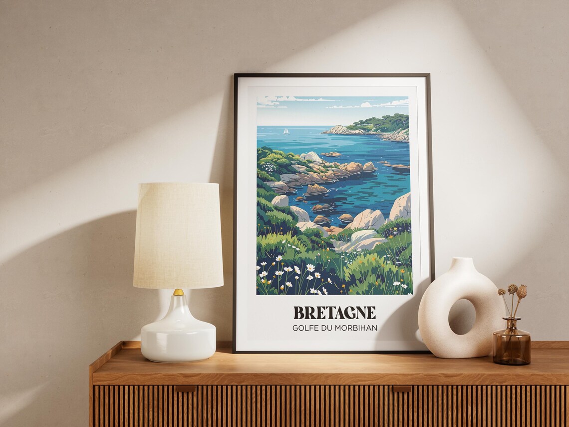Bretagne France Rocky Coast Wildflowers Gulf of Morbihan Poster - Image 4