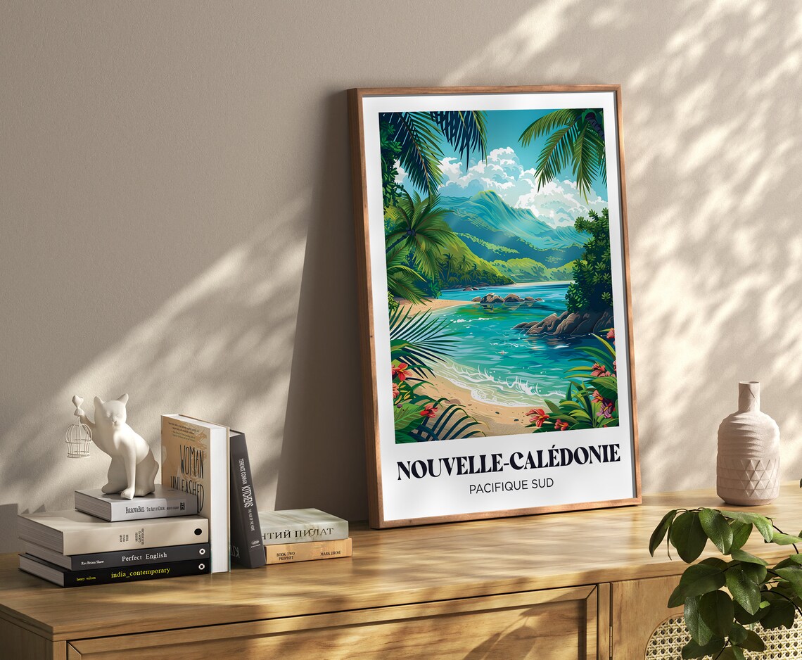 New Caledonia Travel Poster, Nouma Beach Illustration - Image 4