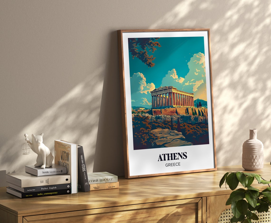 Athens Greece Parthenon Acropolis Ancient Ruins Retro Travel Poster - Image 3