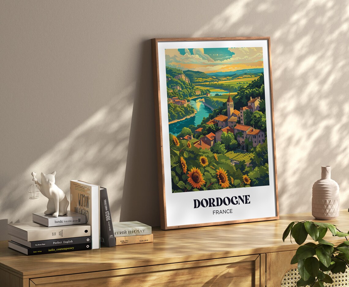 Dordogne France River Valley Village Church Tower Travel Poster - Image 4