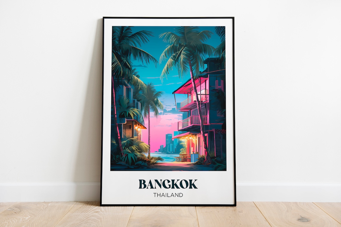 Bangkok Vintage Travel Poster, Thailand Art Print