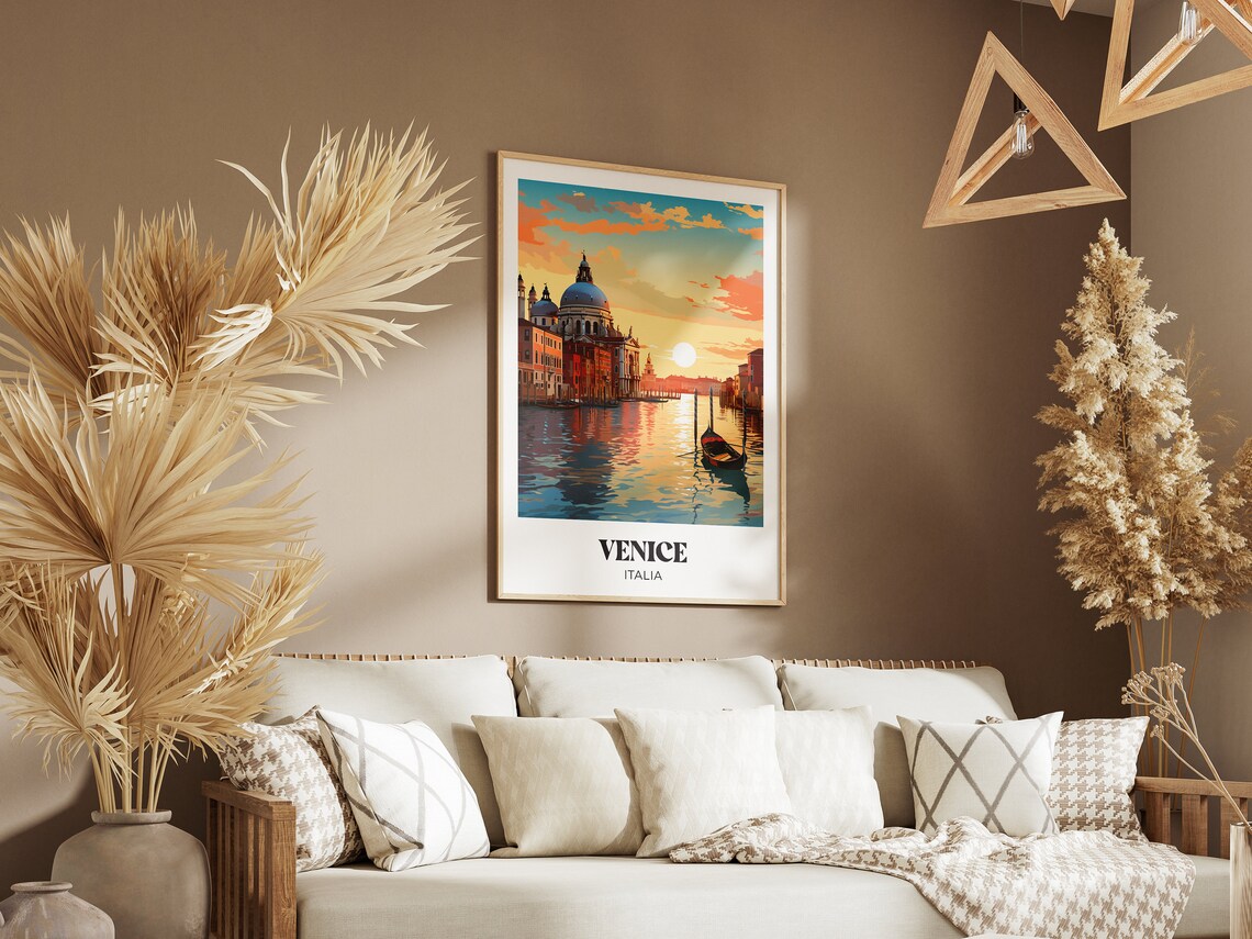 Venice Italia Grand Canal Gondola Sunset Illustration Poster - Image 2