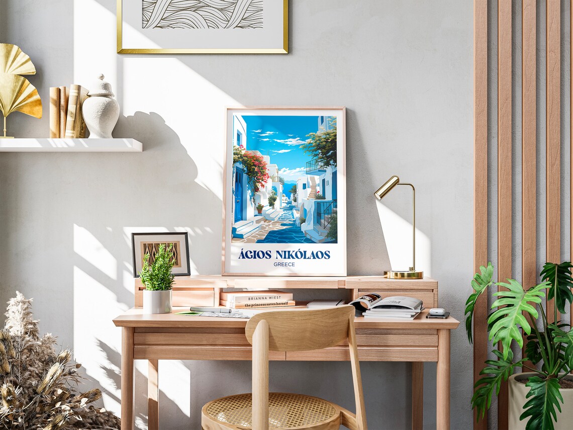 Gios Niklaos Travel Poster, Crete Greece Watercolor - Image 3