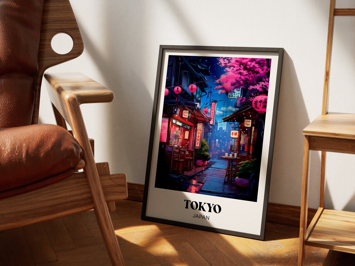 Tokyo Watercolor Travel Poster, Japan Street Painting - Image 4