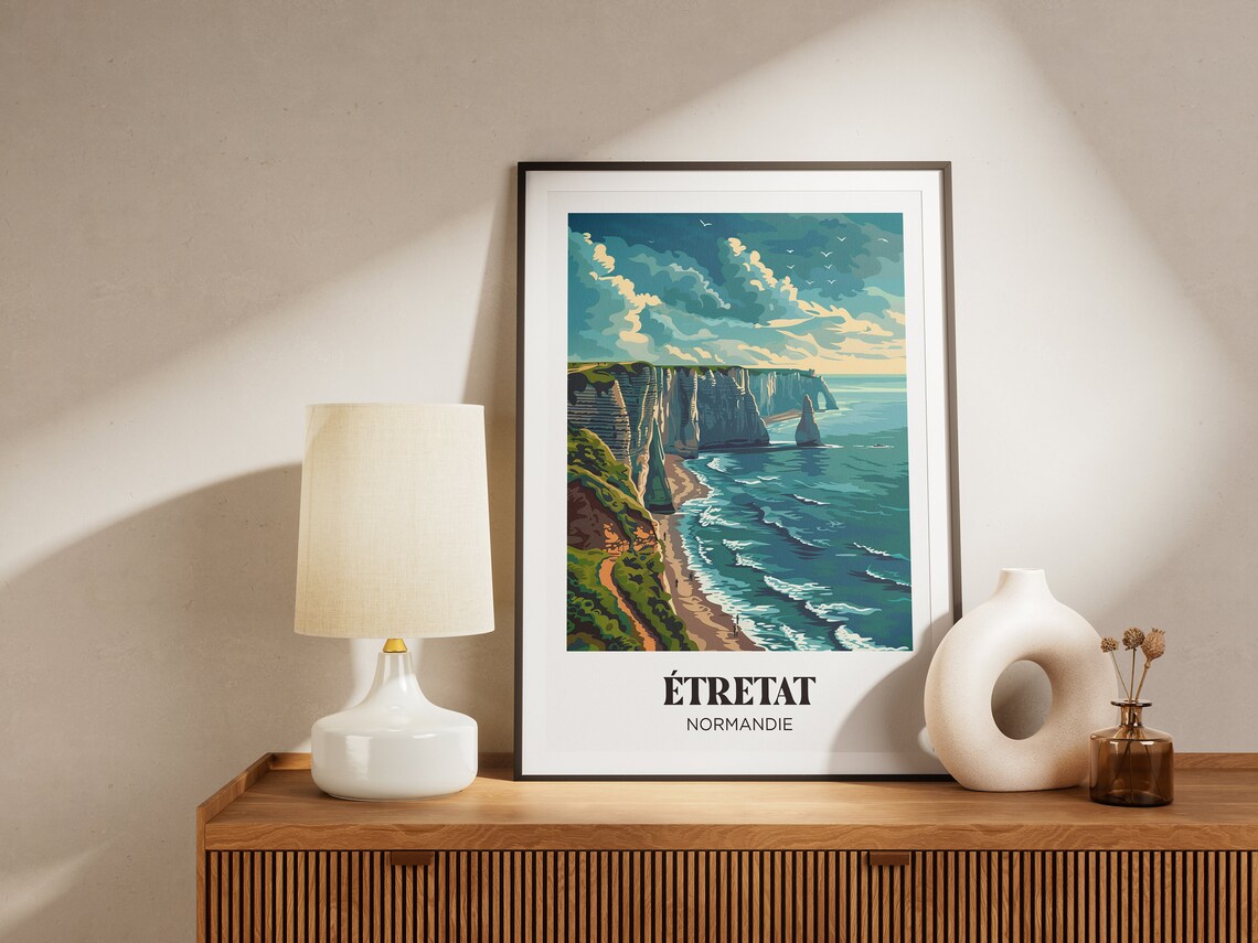 Tretat Travel Poster, Normandy Cliffs Illustration - Image 3