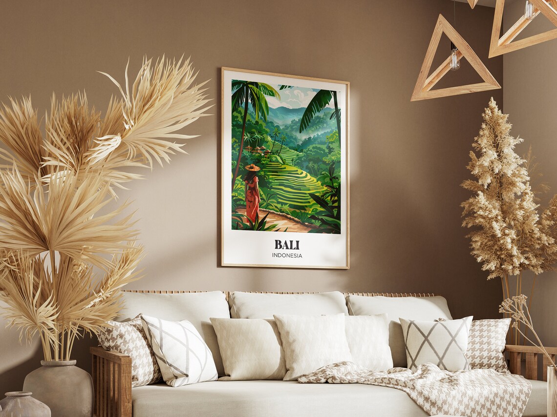 Bali Flowers and Palm Trees Watercolor Travel Poster - Image 2