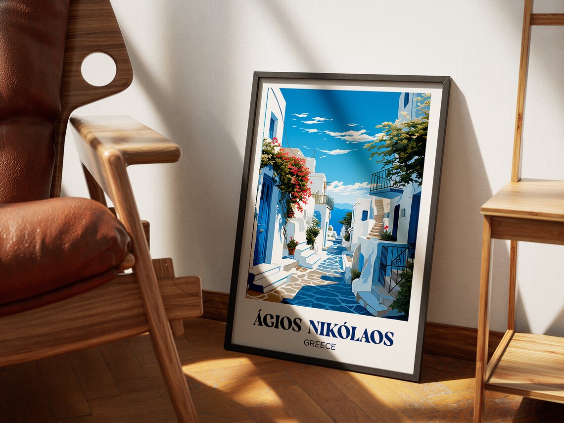 Gios Niklaos Travel Poster, Crete Greece Watercolor - Image 4