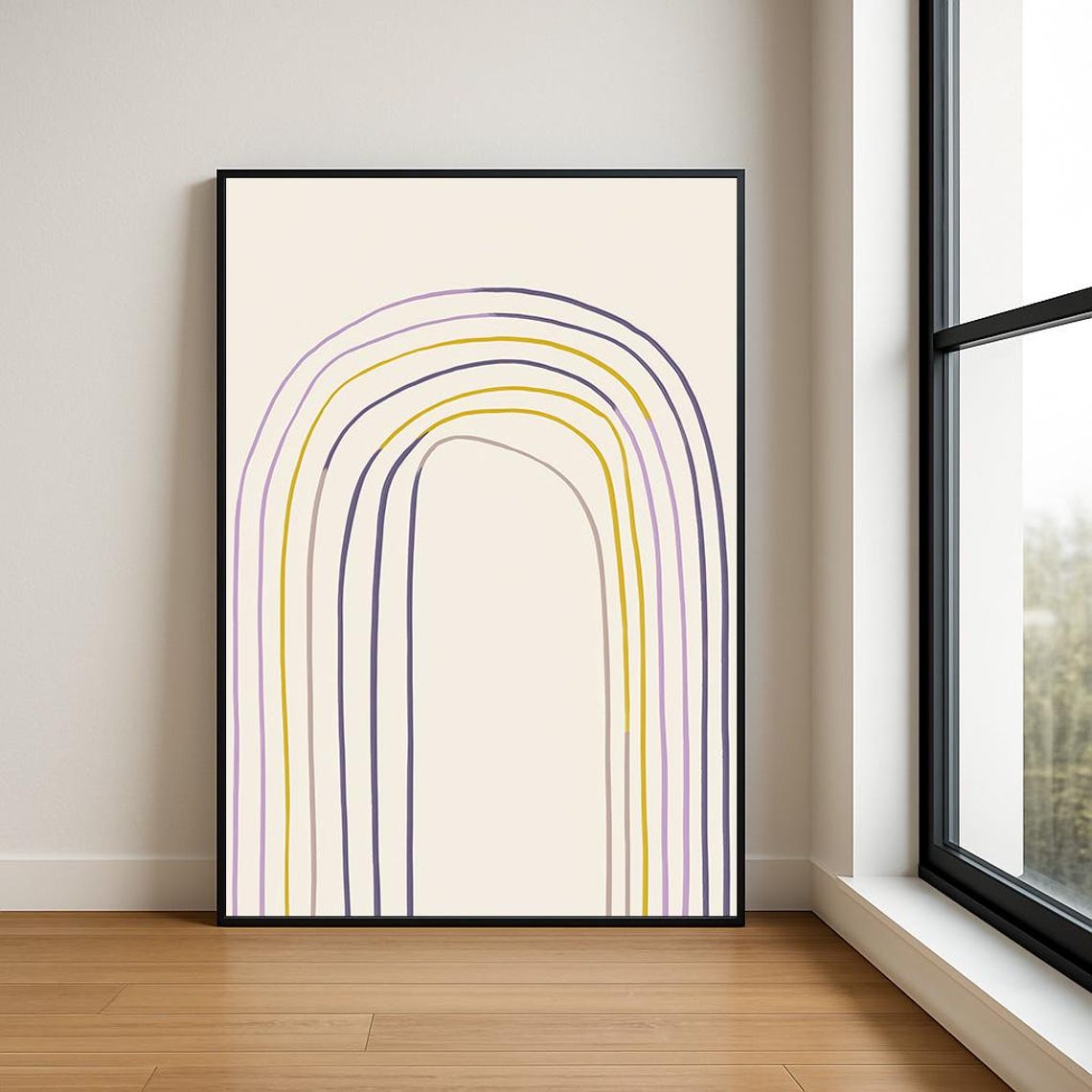 Pastel Rainbow Arch Line Art Soft Nursery Minimalist Wall Art Decor