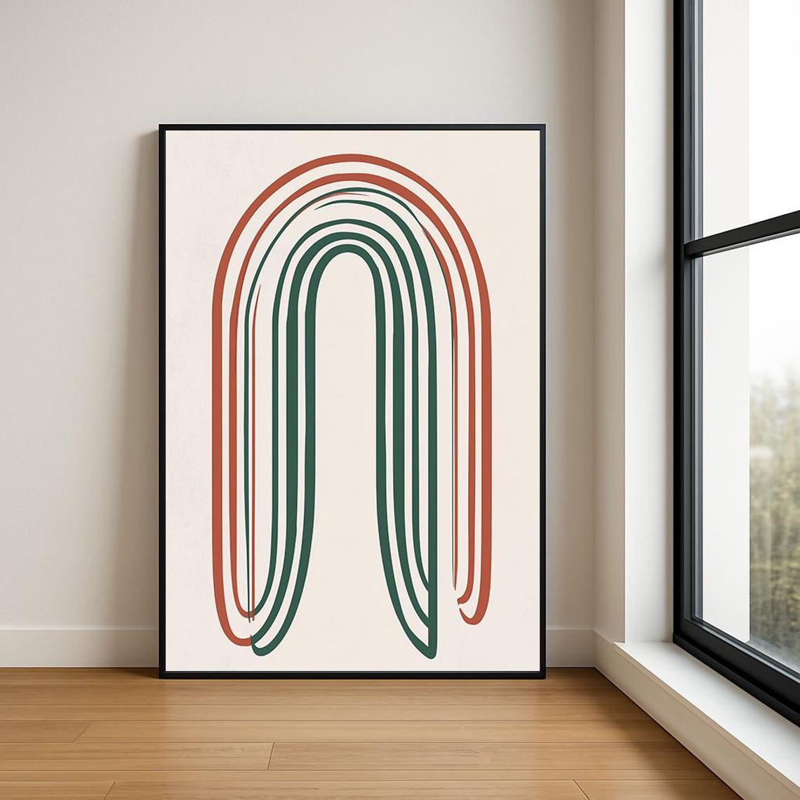 Terracotta Green Double Arch Modern Minimalist Abstract Wall Art