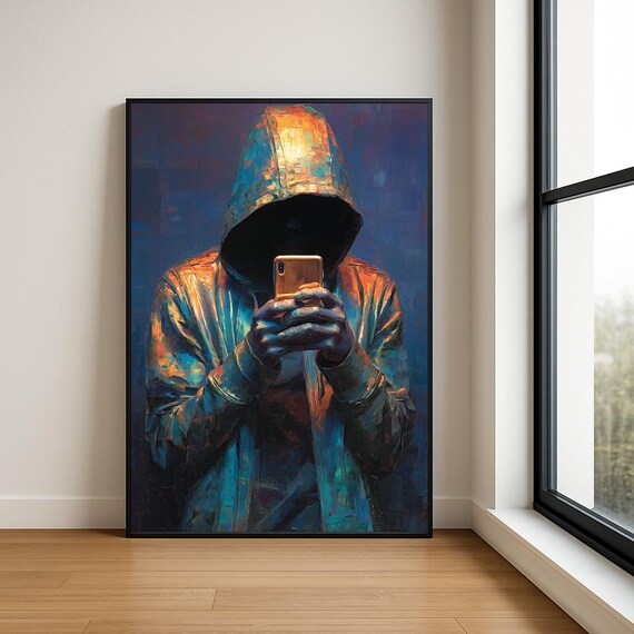 Hoodie Selfie Wall Art Print Modern Textured Oil Painting
