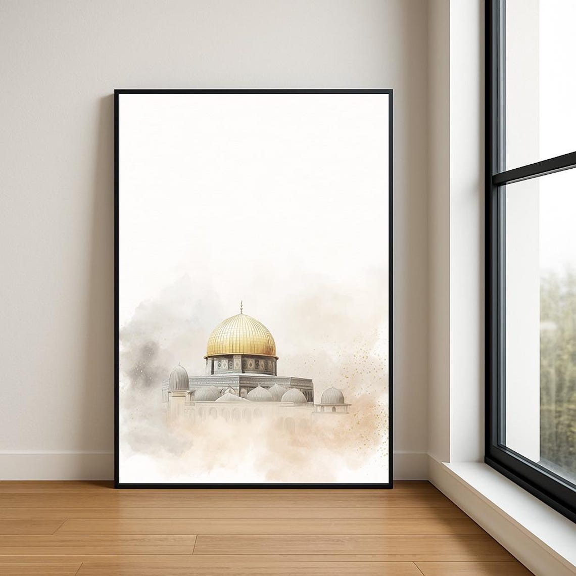 Dome of the Rock Jerusalem Golden Dome White Mist Minimalist Wall Art