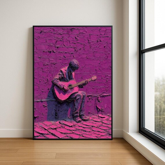Music Lover Wall Art Print Textured Musician Abstract Oil Painting