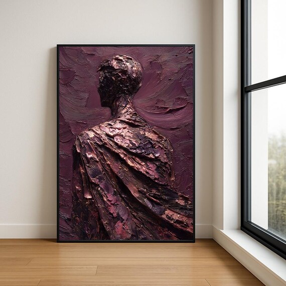 Purple Textured Figure Impasto Sculptural Portrait Abstract Poster