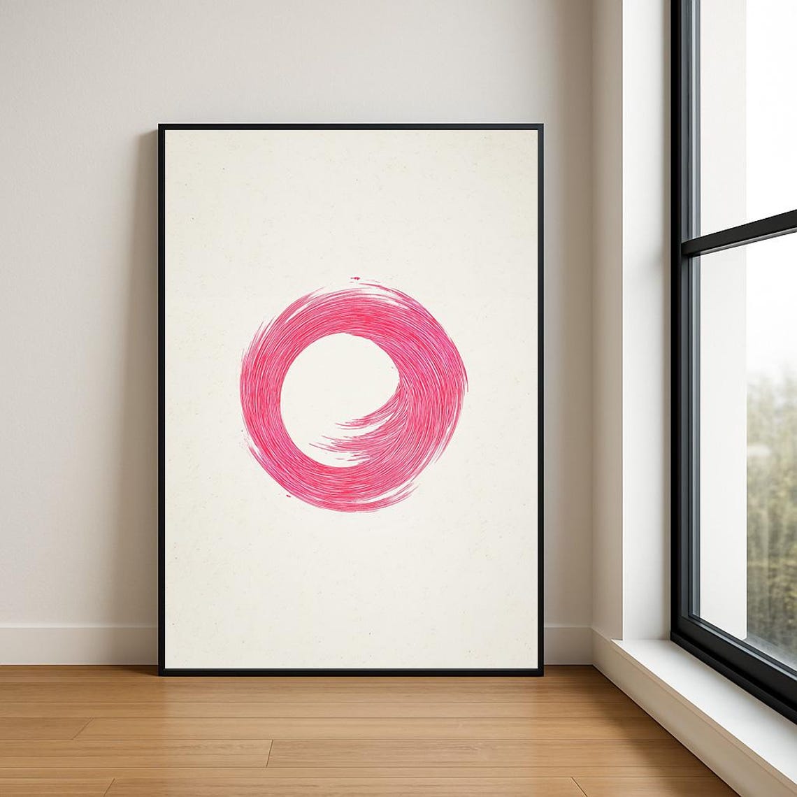 Pink Enso Brush Circle Minimalist Zen Modern Abstract Poster