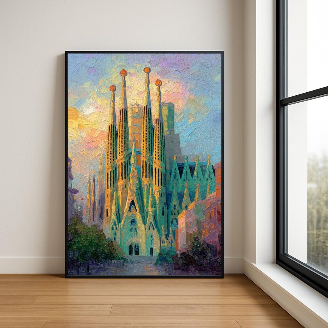 Sagrada Familia Barcelona Cathedral Colorful Impasto Oil Poster