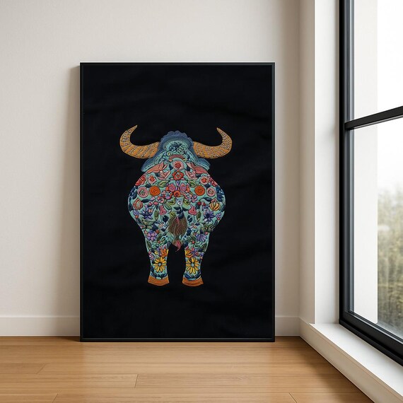 Colourful Embroidered Animal Wall Art Boho Illustration Print Vibrant Textile Style Home Decor