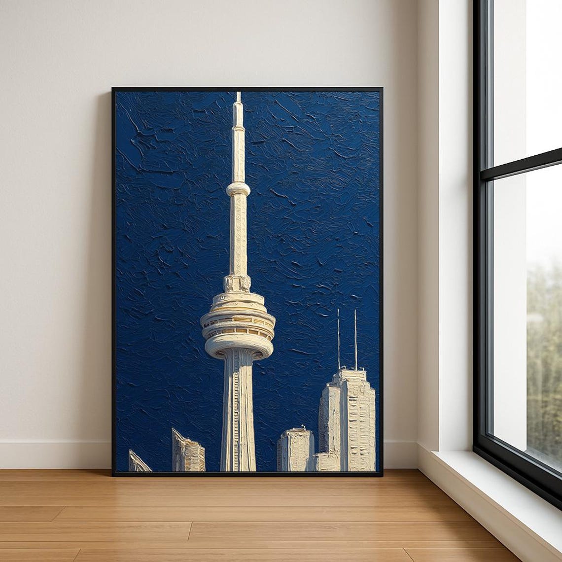 CN Tower Toronto Skyline White Relief Sculpture Art on Navy Poster