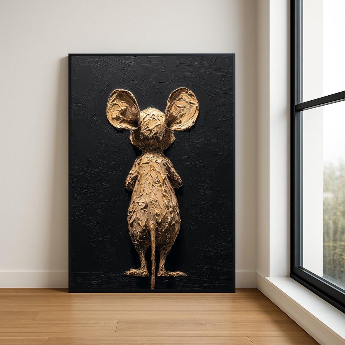 Golden Mouse Impasto Oil Painting Animal Portrait Black Poster