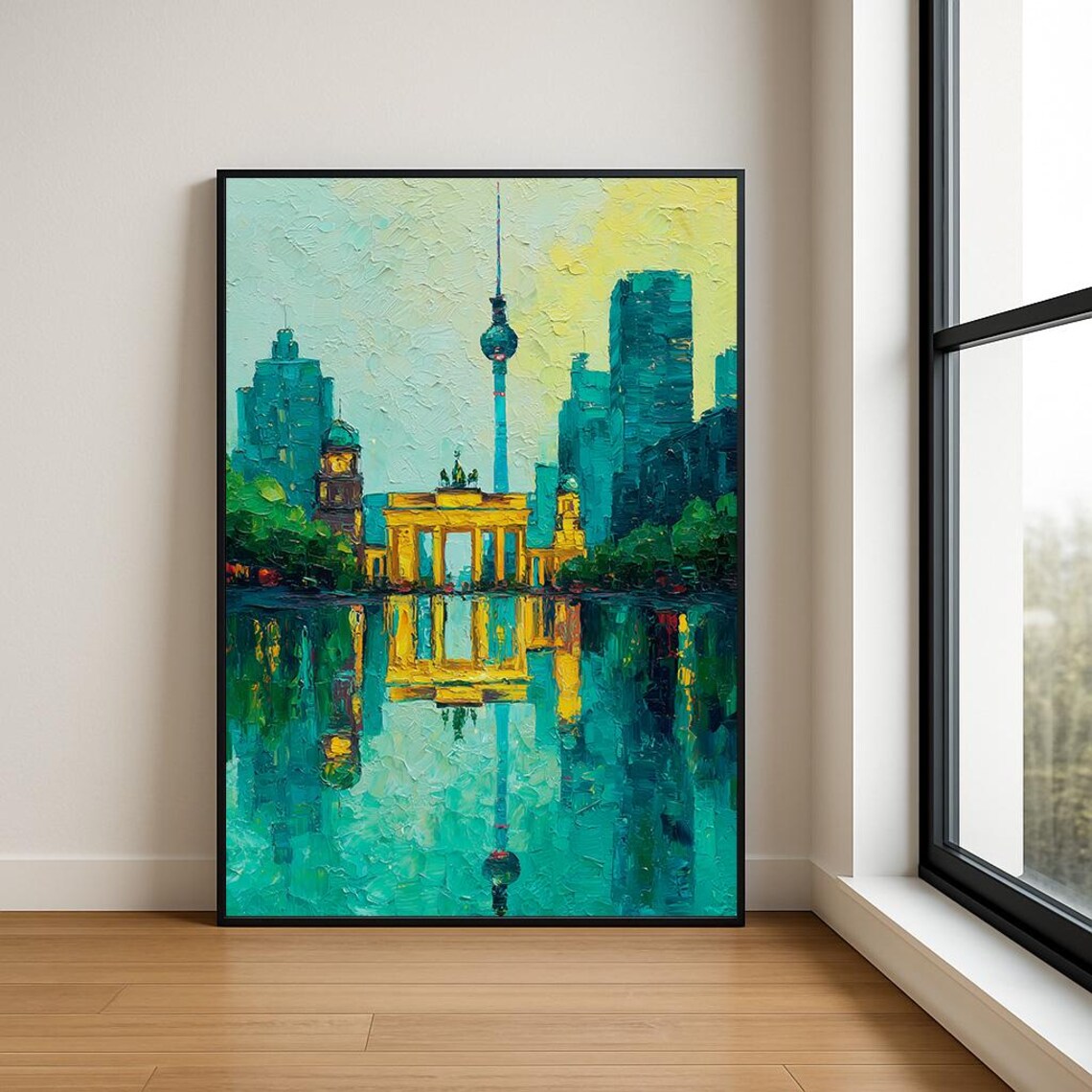 Berlin Skyline Oil Painting Poster With Brandenburg Gate And TV Tower