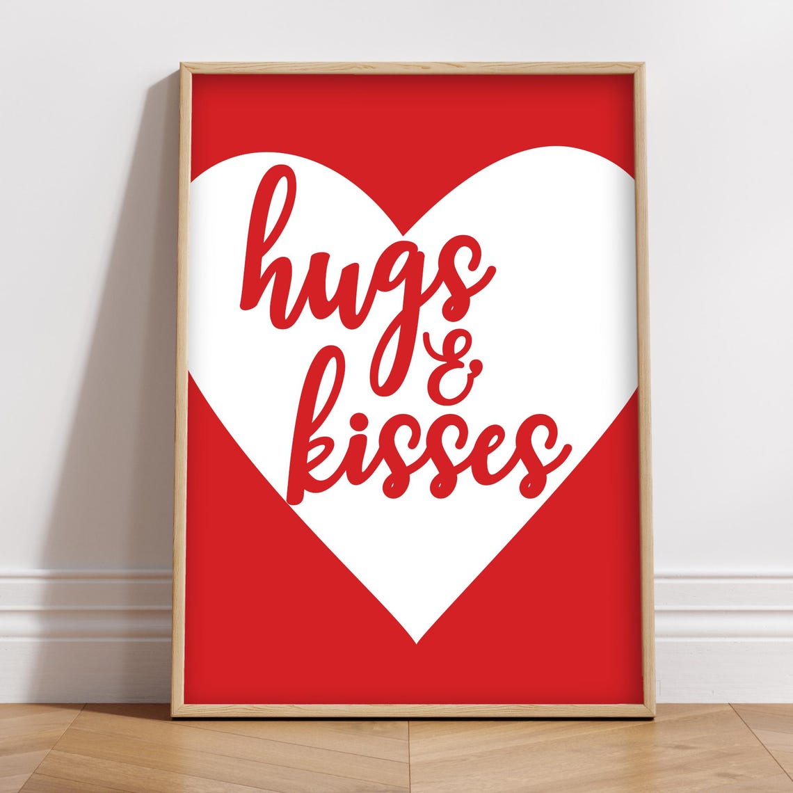 Valentine's Day Hugs And Kisses Red Heart Bold Script Romantic Poster