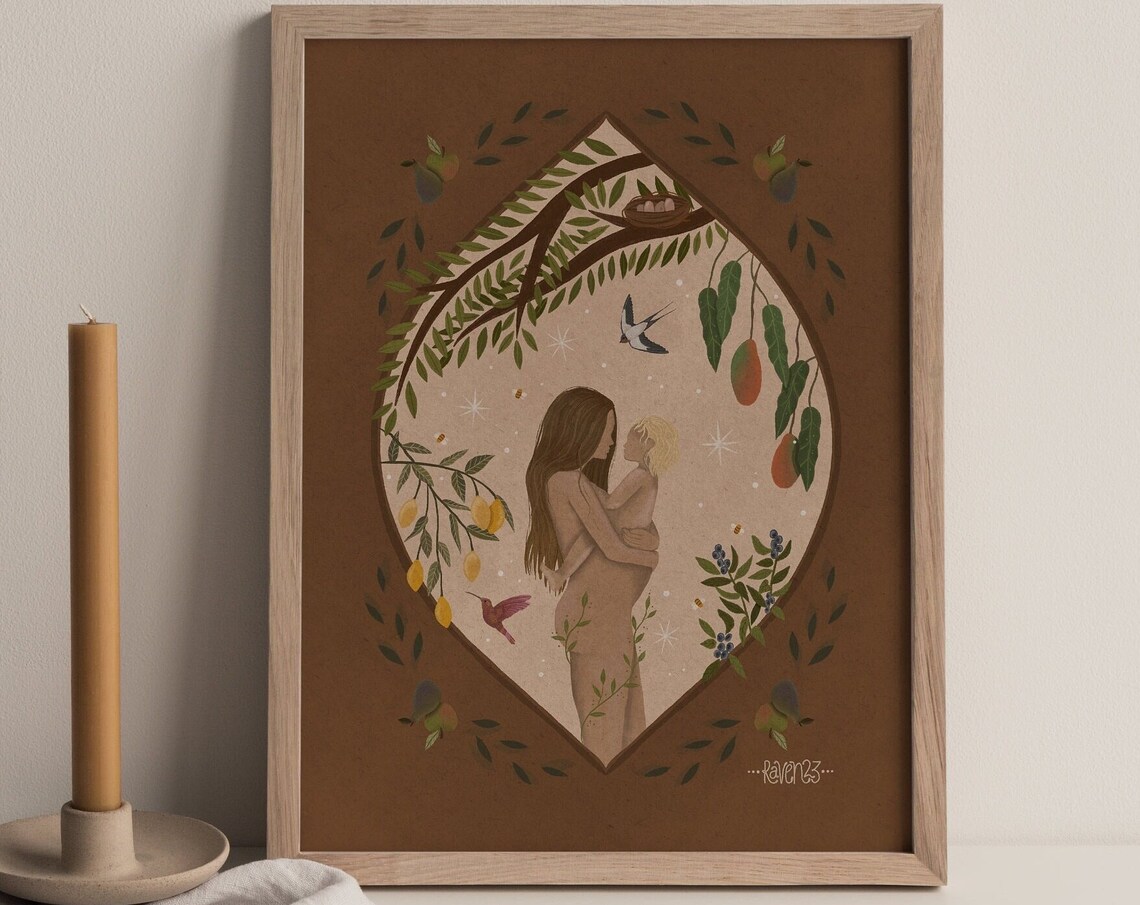 Mother Nature Art Print, Boho Motherhood Poster